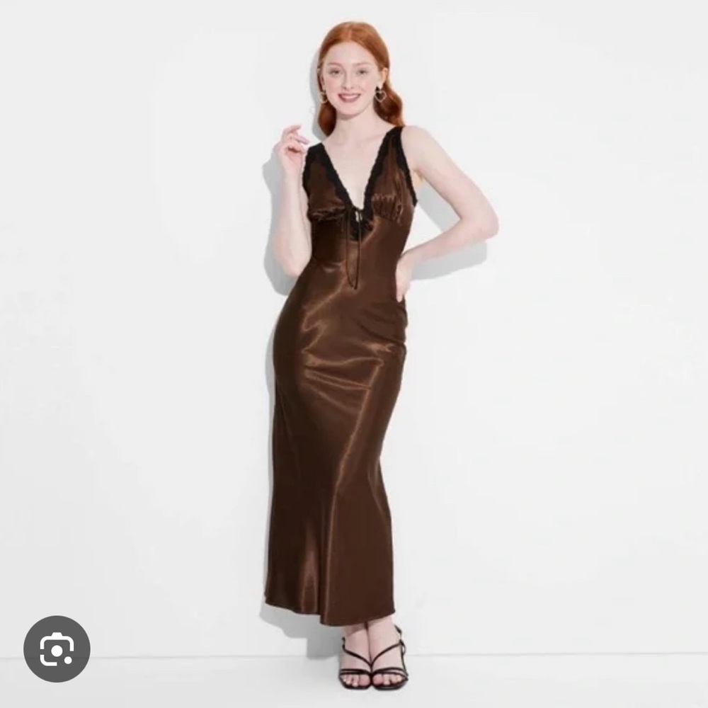 Brand New Satin Lace Trim MIDI Slip Dress